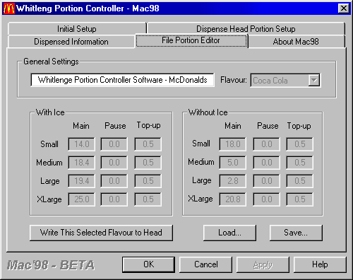 Mac98 Portion Size Editor screen